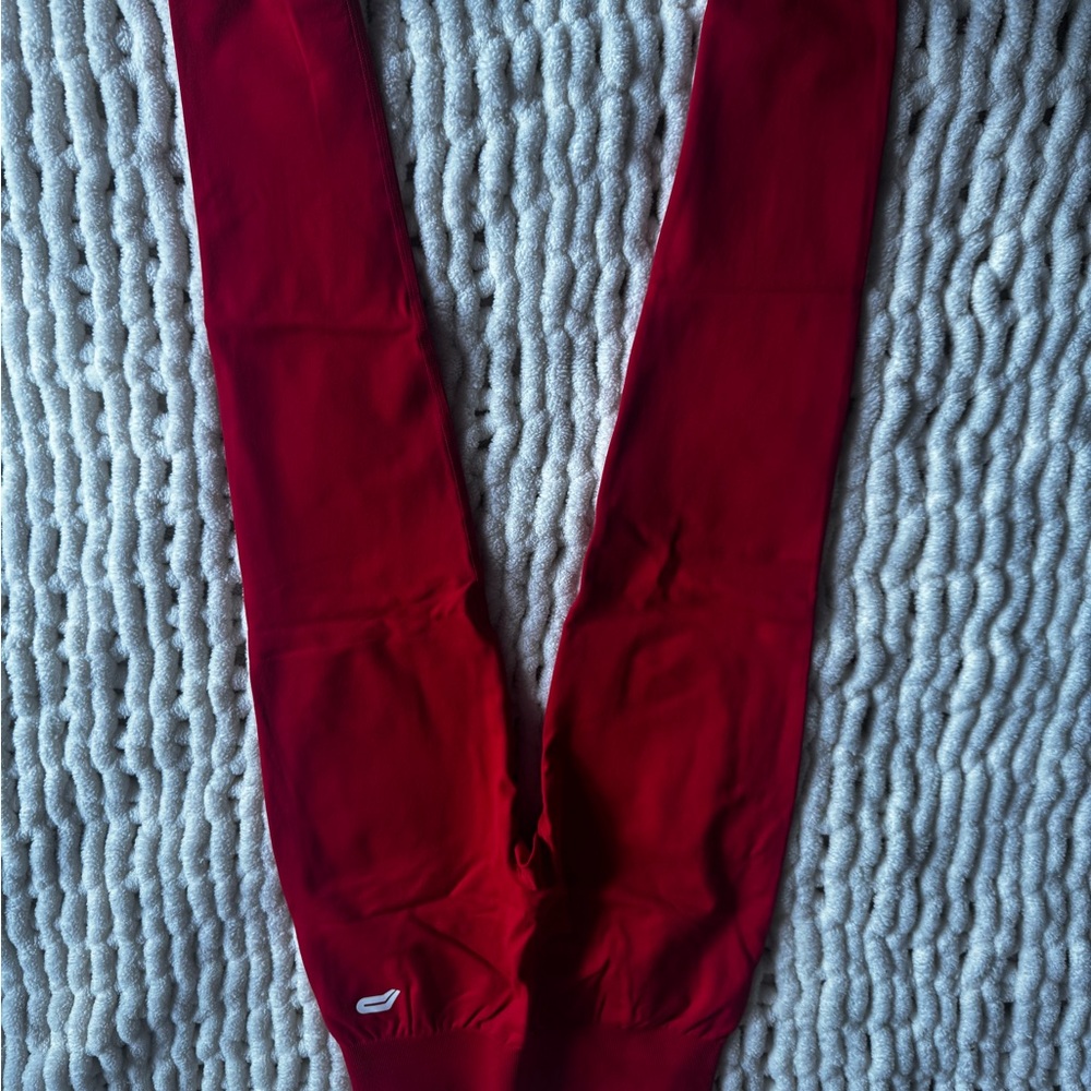 Red Leggings Solid Fabric Pants - image 1